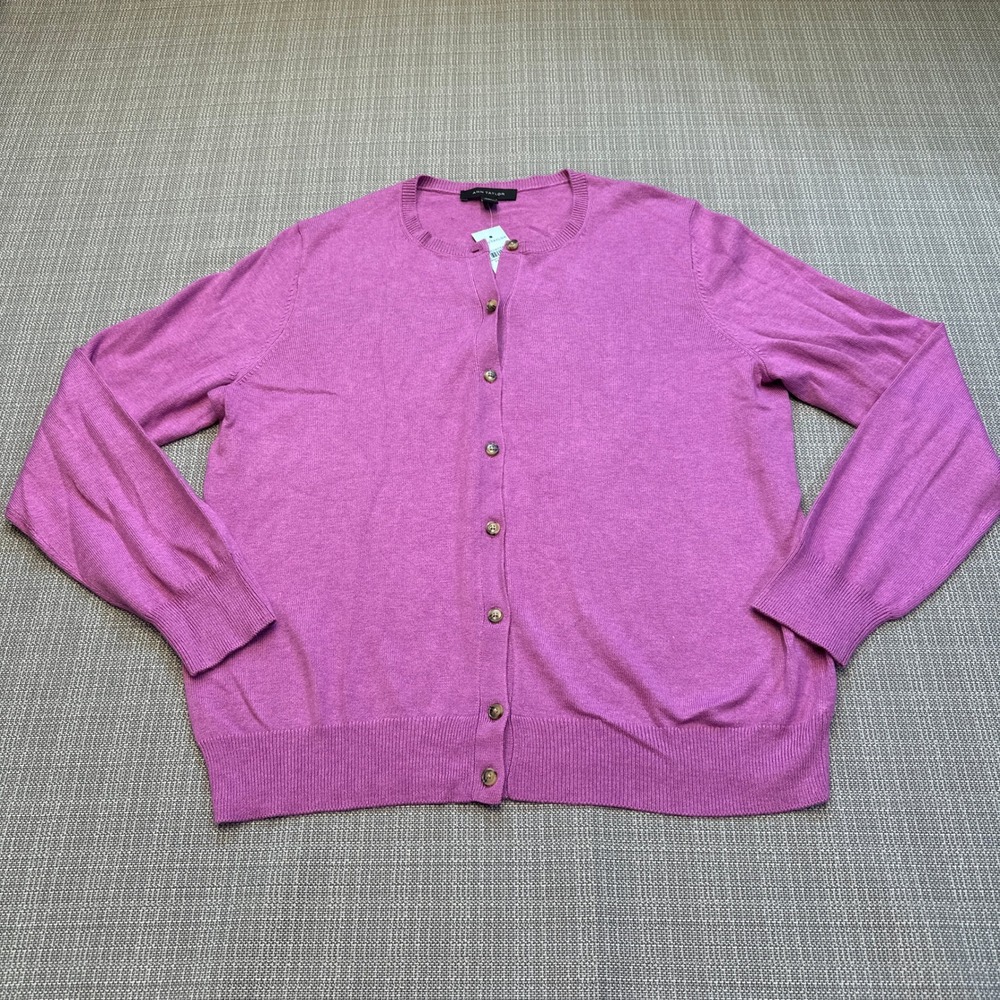 New Ann Taylor Pink Cardigan Sweater Petite Large Button Front Career Casual
